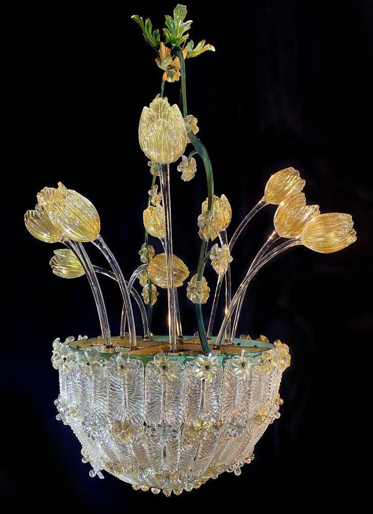 Glass Flower Chandelier with Gold Inclusions, 1950s