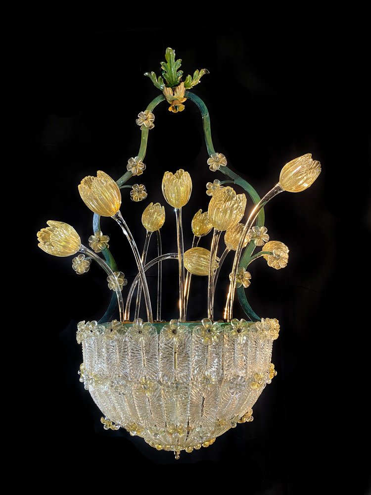 Glass Flower Chandelier with Gold Inclusions, 1950s