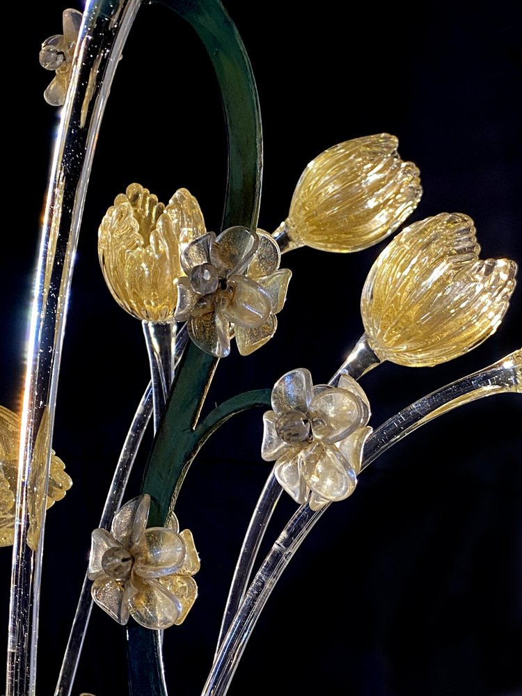 Glass Flower Chandelier with Gold Inclusions, 1950s