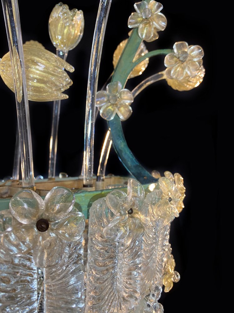 Glass Flower Chandelier with Gold Inclusions, 1950s