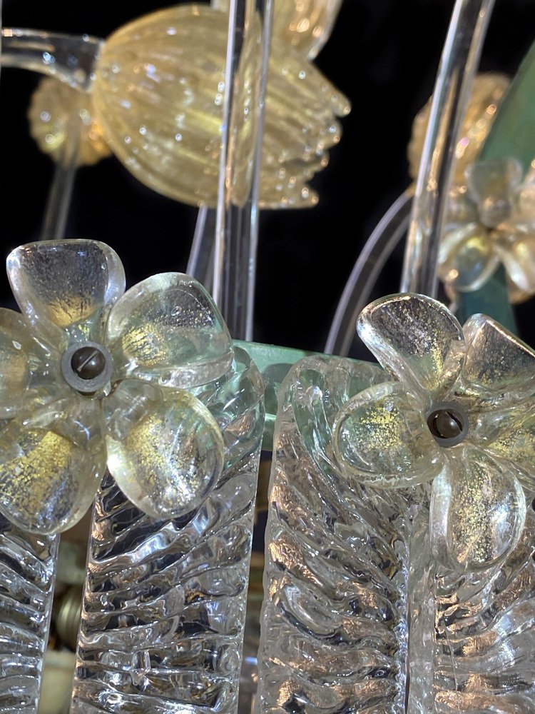 Glass Flower Chandelier with Gold Inclusions, 1950s