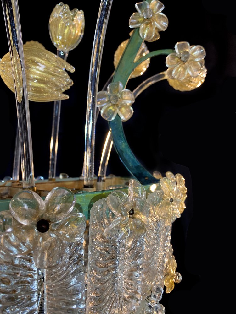 Glass Flower Chandelier with Gold Inclusions, 1950s