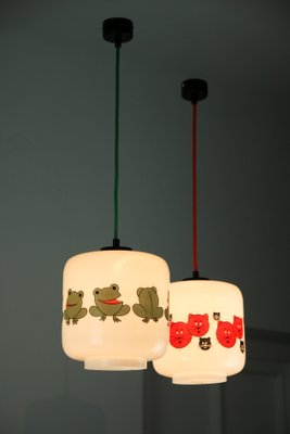 Glass Frogs and Cats Childrens Pendant Lamps, 1980s, Set of 2-HGJ-712521