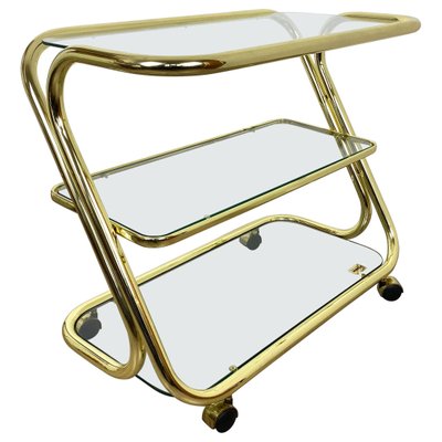 Glass & Golden Metal Serving Cart Trolley by Morex, Italy, 1980s-LYQ-1171639