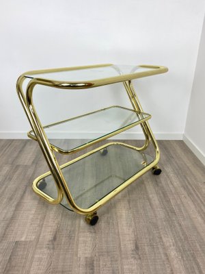 Glass & Golden Metal Serving Cart Trolley by Morex, Italy, 1980s-LYQ-1171639