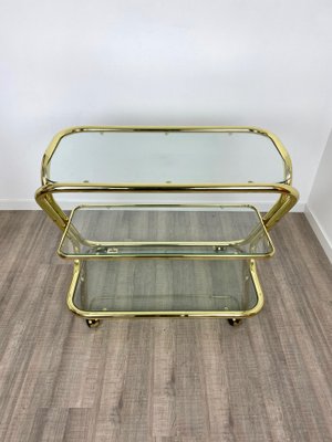 Glass & Golden Metal Serving Cart Trolley by Morex, Italy, 1980s-LYQ-1171639