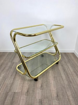 Glass & Golden Metal Serving Cart Trolley by Morex, Italy, 1980s-LYQ-1171639