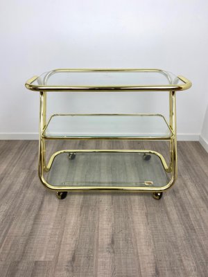 Glass & Golden Metal Serving Cart Trolley by Morex, Italy, 1980s-LYQ-1171639