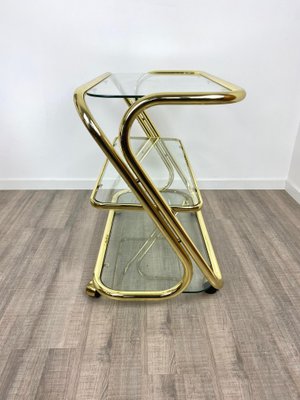 Glass & Golden Metal Serving Cart Trolley by Morex, Italy, 1980s-LYQ-1171639