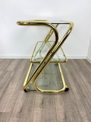 Glass & Golden Metal Serving Cart Trolley by Morex, Italy, 1980s-LYQ-1171639