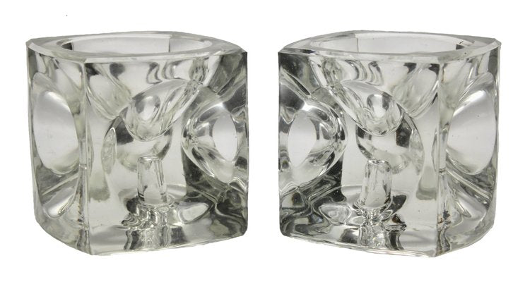 Glass Ice Cube Candlesticks from Peill & Putzler, Set of 2-MJY-1148964