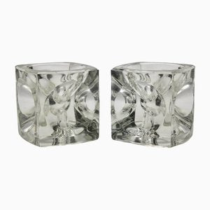 Glass Ice Cube Candlesticks from Peill & Putzler, Set of 2-MJY-1148964