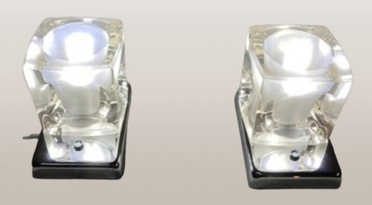 Glass Ice Cube Table Lamps or Wall Lights in the style of Peill & Putzler, 1970s, Set of 2-SNX-1817578