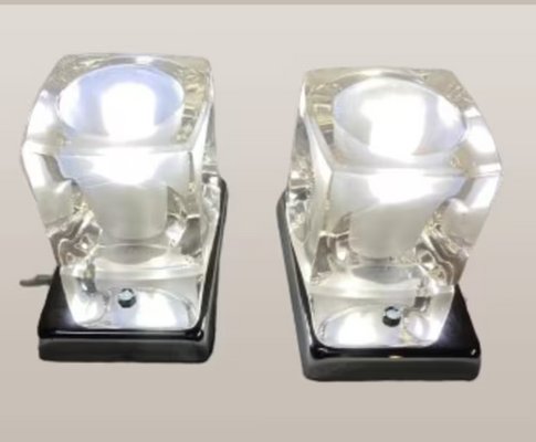 Glass Ice Cube Table Lamps or Wall Lights in the style of Peill & Putzler, 1970s, Set of 2-SNX-1817578