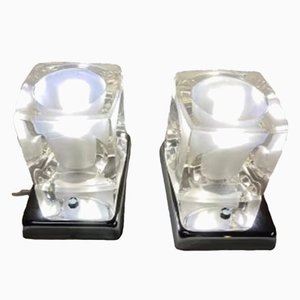 Glass Ice Cube Table Lamps or Wall Lights in the style of Peill & Putzler, 1970s, Set of 2-SNX-1817578