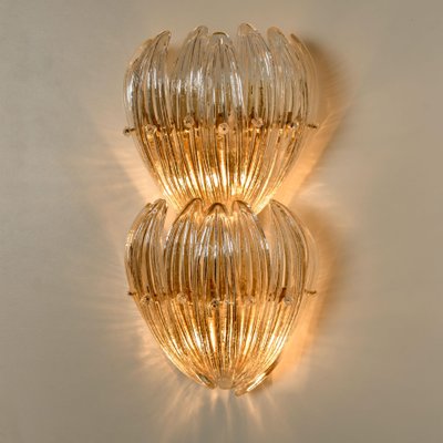 Glass Leaves and Brass Wall Lights attributed to J. T. Kalmar, 1960s, Set of 2-VDW-1384782