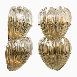 Glass Leaves and Brass Wall Lights attributed to J. T. Kalmar, 1960s, Set of 2-VDW-1384782