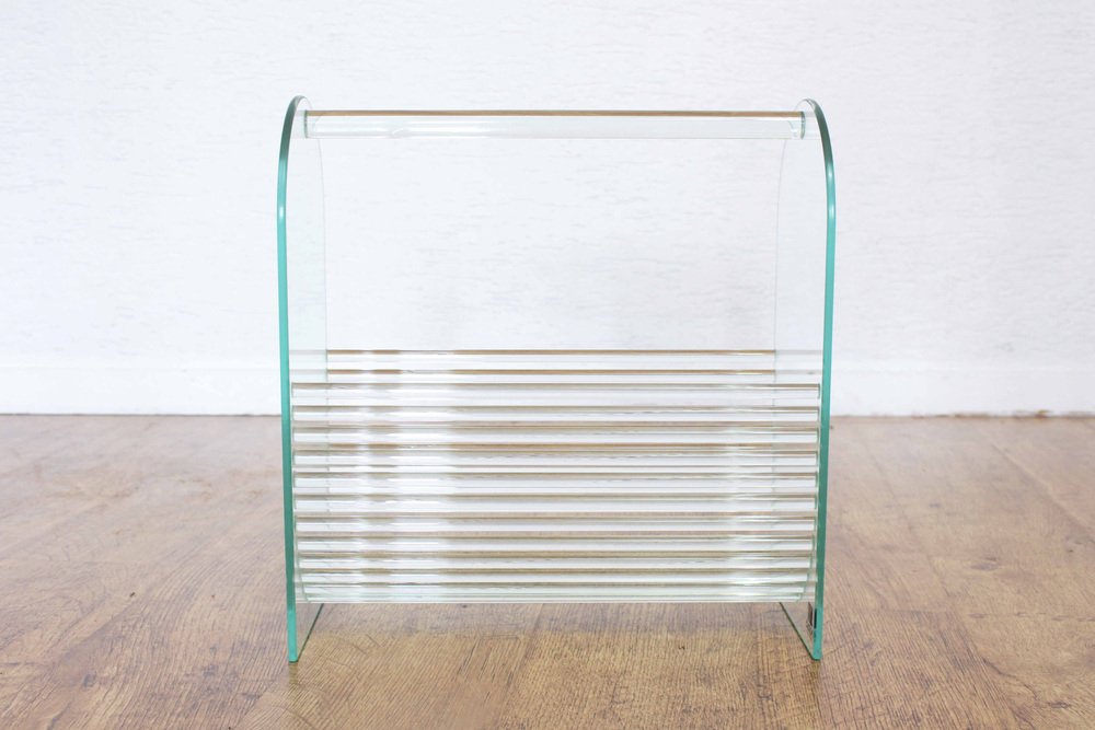 Glass Magazine Rack from Marais International, 1980s