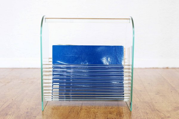 Glass Magazine Rack from Marais International, 1980s-BQF-1724032