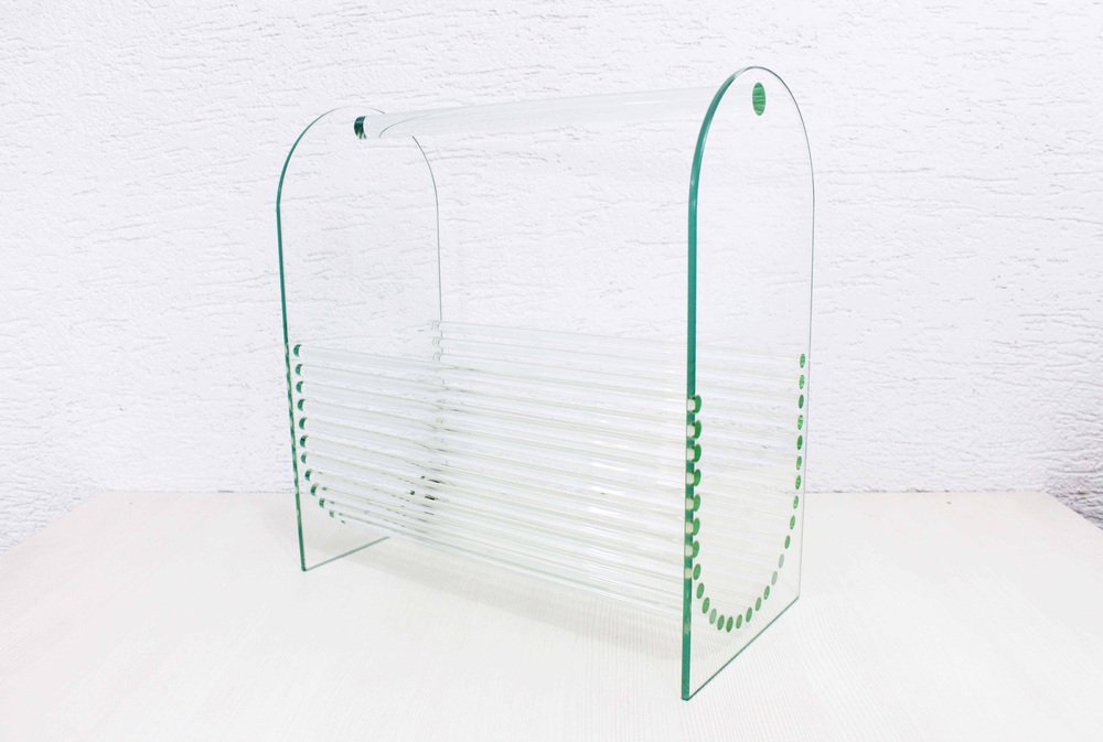 Glass Magazine Rack from Marais International, 1980s