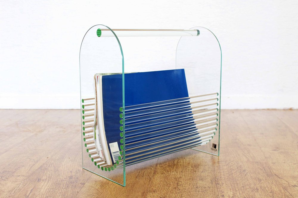 Glass Magazine Rack from Marais International, 1980s