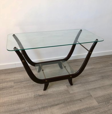 Glass & Mahogany Coffee Table, Italy, 1950s-LYQ-1171738