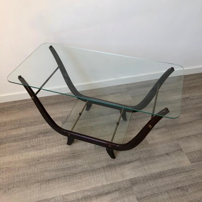 Glass & Mahogany Coffee Table, Italy, 1950s-LYQ-1171738