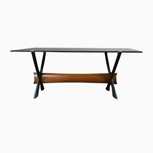 Glass Metal Teak Coffee Table-EJL-1073302