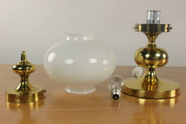 Glass & Polished Brass Table Lamp, 1960s-FUP-868742