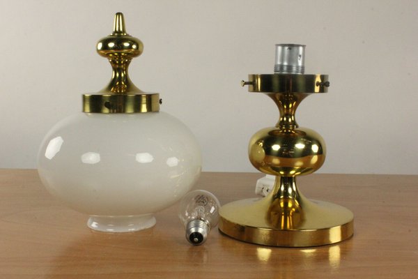 Glass & Polished Brass Table Lamp, 1960s-FUP-868742