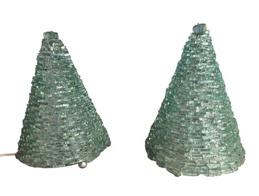 Glass Pyramid Table Lamps, 1960s, Set of 2-ZVO-1718652