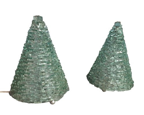 Glass Pyramid Table Lamps, 1960s, Set of 2-ZVO-1718652