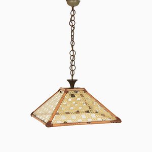 Glass, Rattan, Bamboo & Brass Pendant Light, Italy, 1970s-JDR-1126314