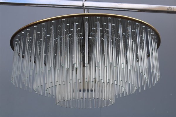 Glass Rod Chandelier with Steel and Brass Frame by Gaetano Sciolari for Sciolari, Italy, 1970s-EH-1058092