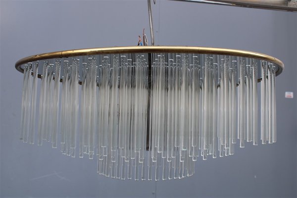 Glass Rod Chandelier with Steel and Brass Frame by Gaetano Sciolari for Sciolari, Italy, 1970s-EH-1058092