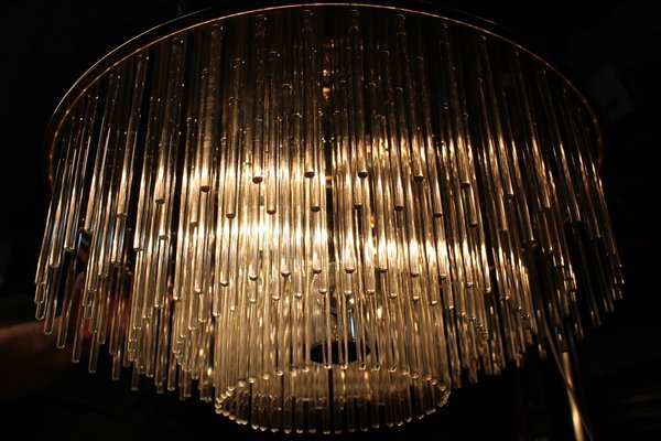 Glass Rod Chandelier with Steel and Brass Frame by Gaetano Sciolari for Sciolari, Italy, 1970s-EH-1058092