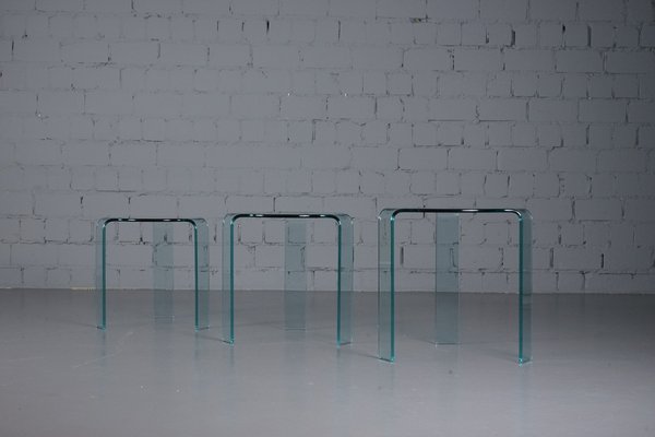 Glass Side Tables in the style of Alvar Aalto for Fiam, Italy, Set of 3-XNJ-1785609