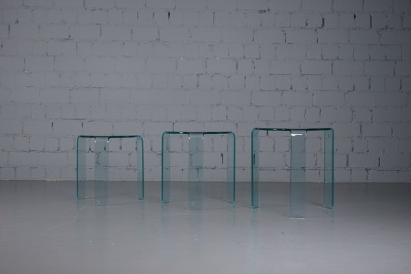 Glass Side Tables in the style of Alvar Aalto for Fiam, Italy, Set of 3-XNJ-1785609