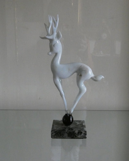 Glass Stag Figurine on Marble Plinth by Istvan Komaromy, UK, 1950s