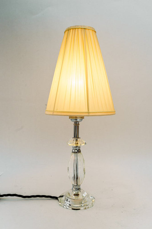 Glass Table Lamp with Chrome Parts and Fabric Shade, Vienna, 1960s