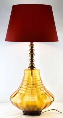 Glass Table Lamp with Optical Vertical-Horizontal Ribs in Light Amber Tint from Empoli-MJY-1148870