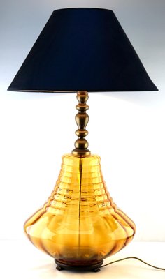 Glass Table Lamp with Optical Vertical-Horizontal Ribs in Light Amber Tint from Empoli-MJY-1148870