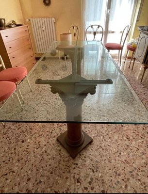 Glass Table with Antique Wooden Columns-EBQ-1786291