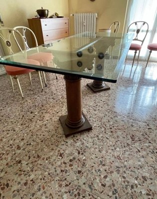 Glass Table with Antique Wooden Columns-EBQ-1786291