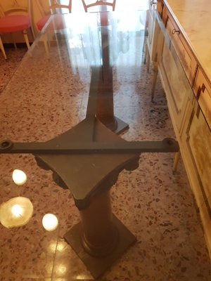 Glass Table with Antique Wooden Columns-EBQ-1786291