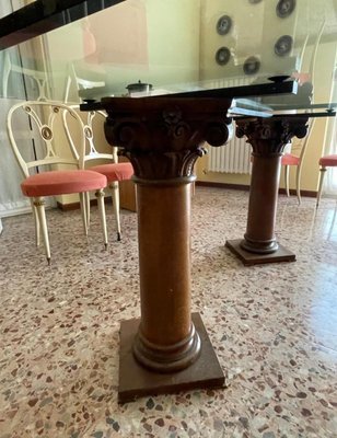 Glass Table with Antique Wooden Columns-EBQ-1786291