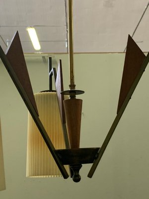 Glass, Teak & Brass Ceiling Lamp, 1960s-IJR-877381