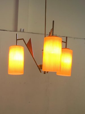 Glass, Teak & Brass Ceiling Lamp, 1960s-IJR-877381