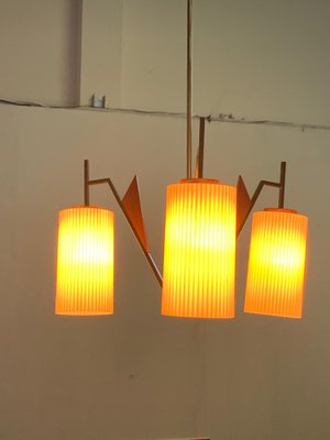 Glass, Teak & Brass Ceiling Lamp, 1960s-IJR-877381