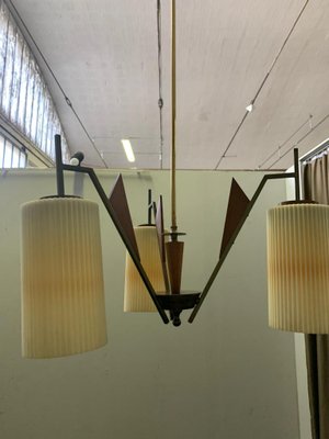 Glass, Teak & Brass Ceiling Lamp, 1960s-IJR-877381